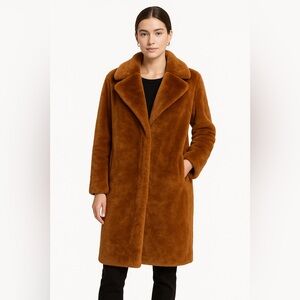 NVLT Brown Faux Fur Long Coat XS Teddy Plush Winter Luxe